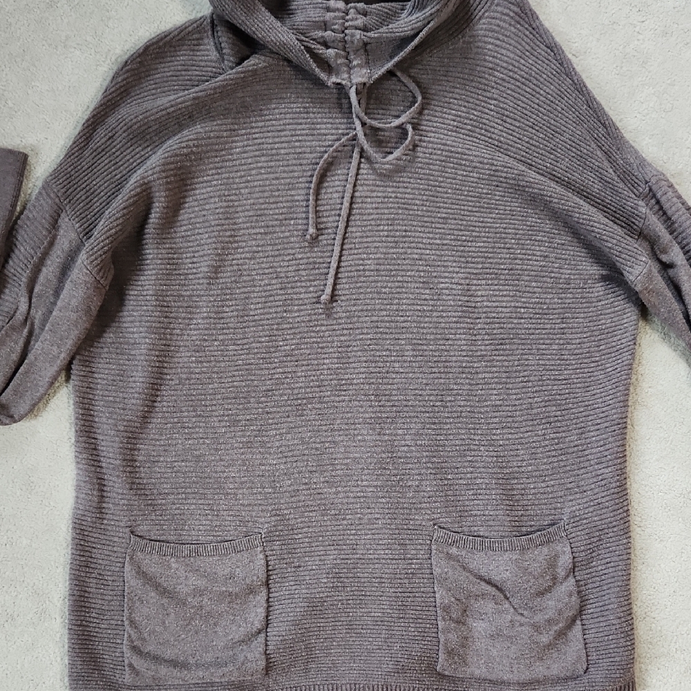 Waffled Material Brown Cowlneck two front pockets top - Large